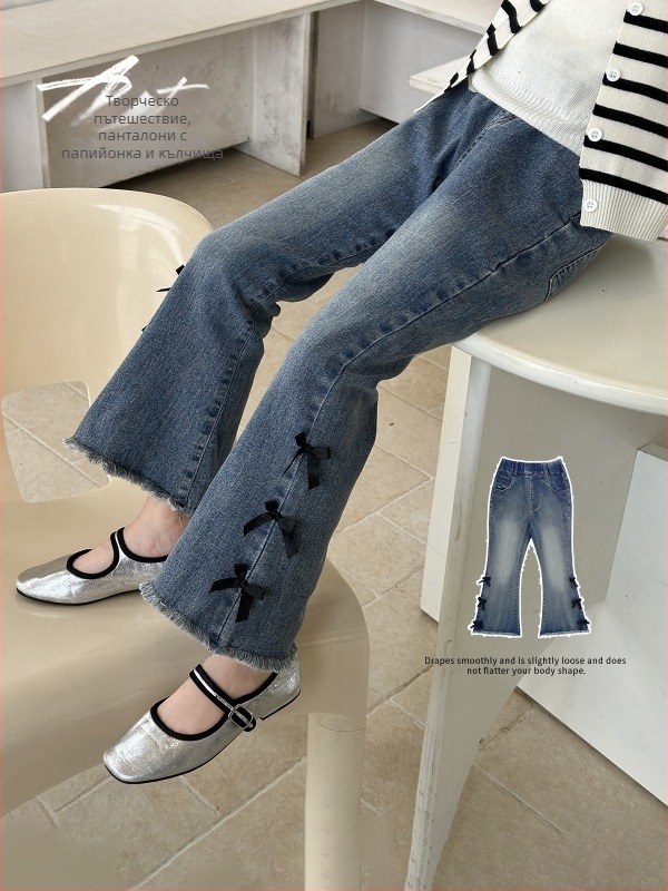 Дънки за момичета, casual деним от памук, средно повдигната талия, мека обработка, 50,9% памук, шарки: едноцветни, карикатури, букви