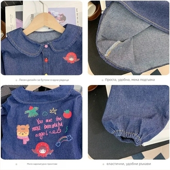 Детска рокля с принт цветя, А-линия, 89% памук, за деца 3–8 години