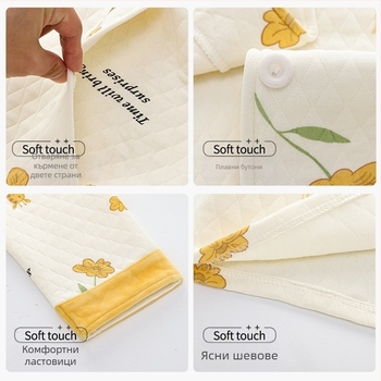 Майчински пижамен комплект с пълнеж, яка с ла-пел, дълги ръкави и панталони — подходящ за кърмене