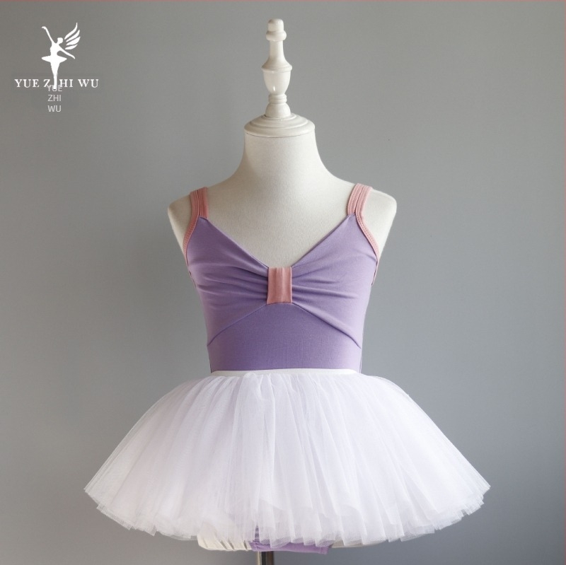 Детски сценичен танцов костюм за тренировки – едночастов, памук 95% с мека обработка, стил принцеса