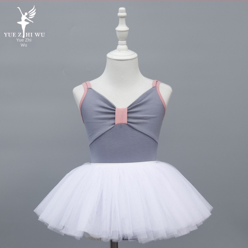 Детски сценичен танцов костюм за тренировки – едночастов, памук 95% с мека обработка, стил принцеса