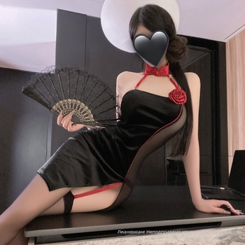 Комплект еротично бельо в стил чийонгсам с мрежести прозрачни панели, полиестерна тъкан, съдържание на полиестер 90–95%