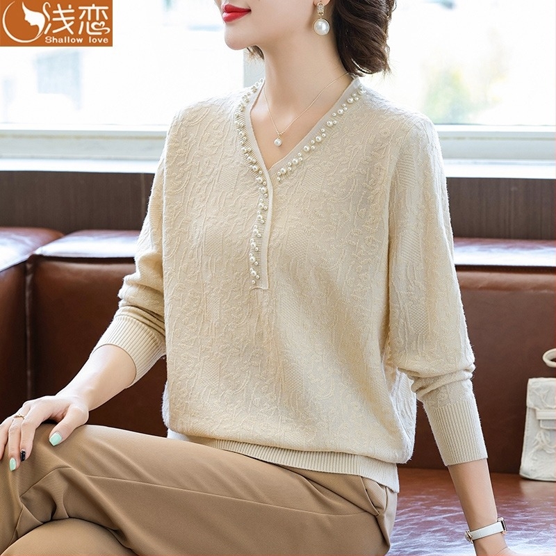 Дамски свободно падащ плетен топ с V-образно деколте, casual стил, полиестер 95%+, есен 2025