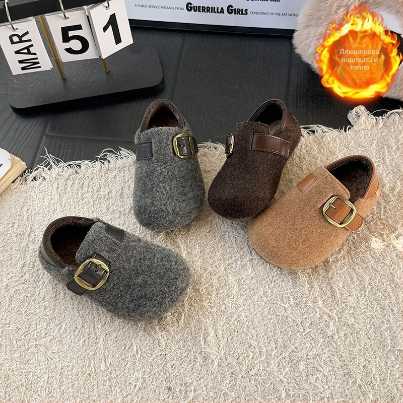 Унисекс детски обувки в корейски стил, горна част от изкуствена кожа, лепенка, подплата от флийс, за деца на възраст 4–12 години