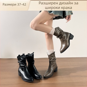 Женски Мартин ботуши с остър пръст, плътен ток 3–5 см, PU горна част, гумена подметка, мрежеста подплата