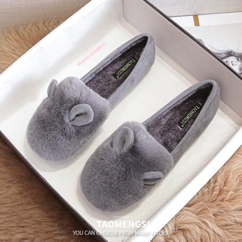 Дамски зимни памучни обувки с пухена подплата, нисък връх, закръглен нос, плоска подметка, горна част от суперфибър