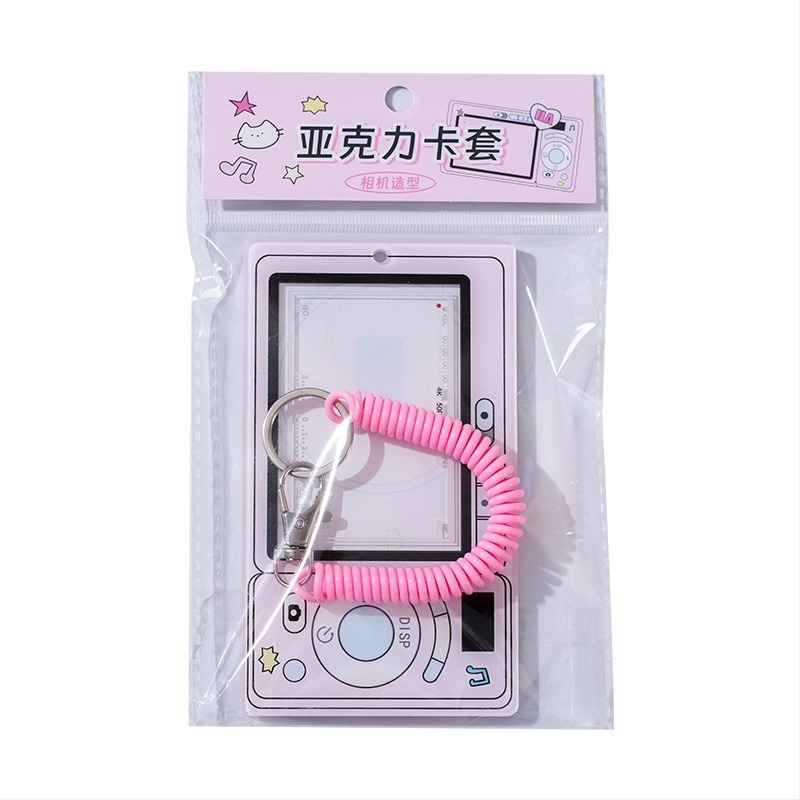 Акрилен държач за карти с мотив ретро фотоапарат — съхранение на карти, ID и снимки, модерен минималистичен стил