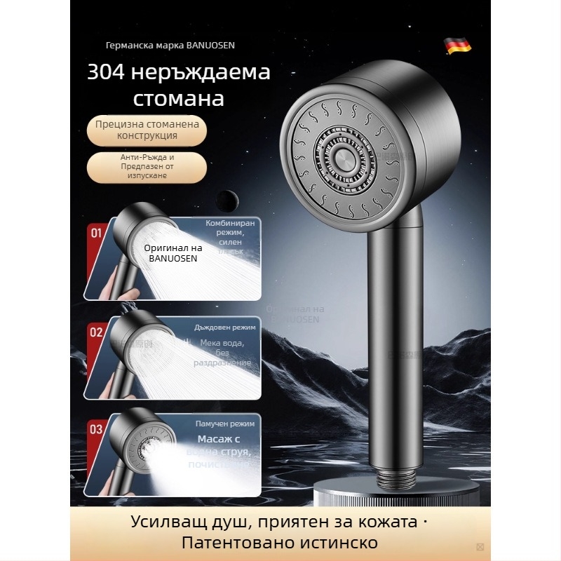 Душ глава от 304 неръждаема стомана с под налягане – кръгла форма, електроплакирана повърхност, контрол на температурата, удароустойчива