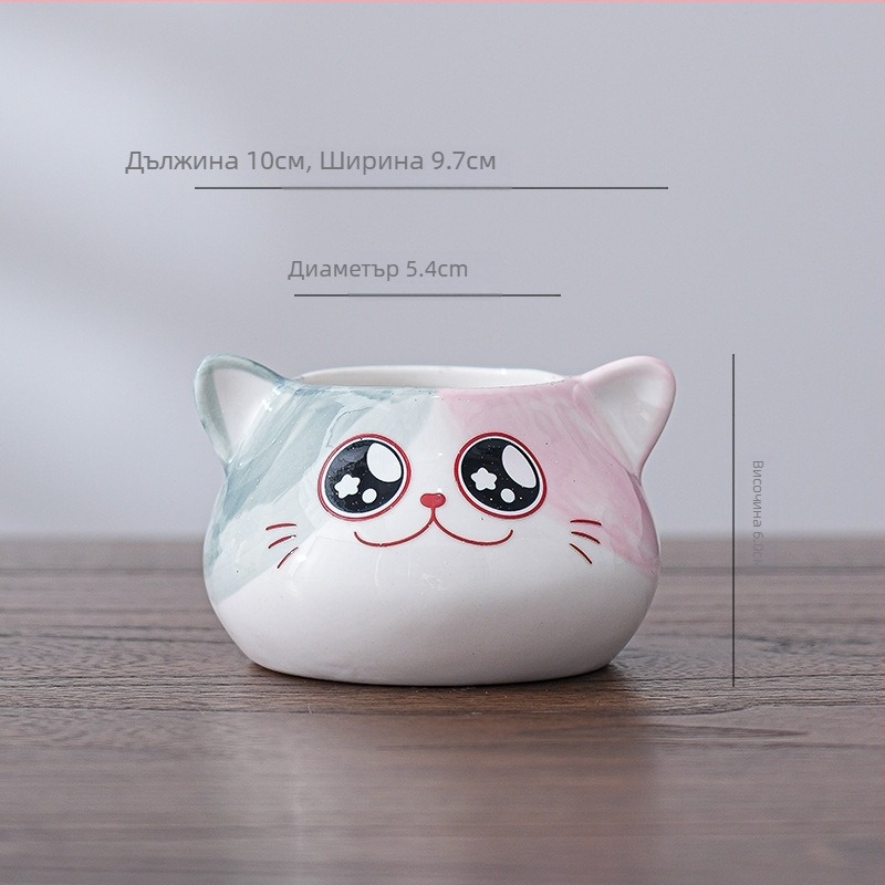Керамична саксия за сукуленти с дизайн на карикатурно котенце, настолен декоративен елемент за офис и дом