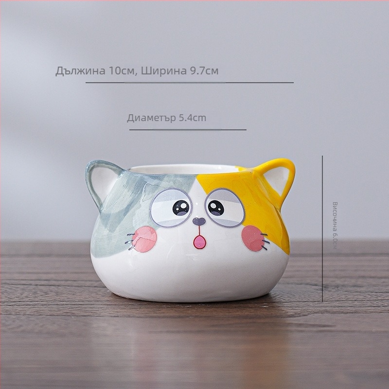 Керамична саксия за сукуленти с дизайн на карикатурно котенце, настолен декоративен елемент за офис и дом