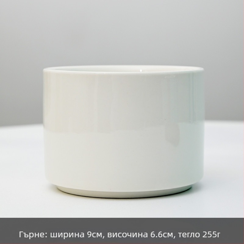 Керамична саксия за цветя с печат на лого; прост дизайн от порцелан; подходяща за настолен и подов монтаж; полуручна изработка.