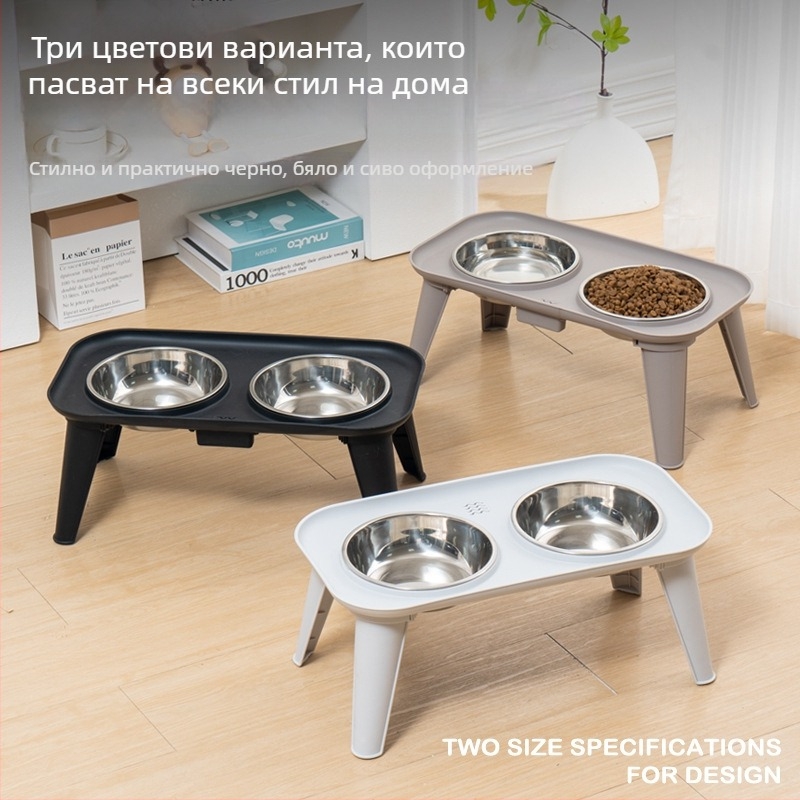 Lai paifu неръждаема стомана — комплект за хранене на домашни любимци със сваляща се двойна купа и предпазител за шията, Zhejiang произход