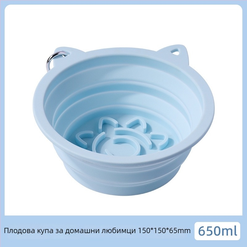 Сгъваема силиконова чаша за хранене на котки с вакуумна поставка, забавено хранене, голям капацитет, многофункционална