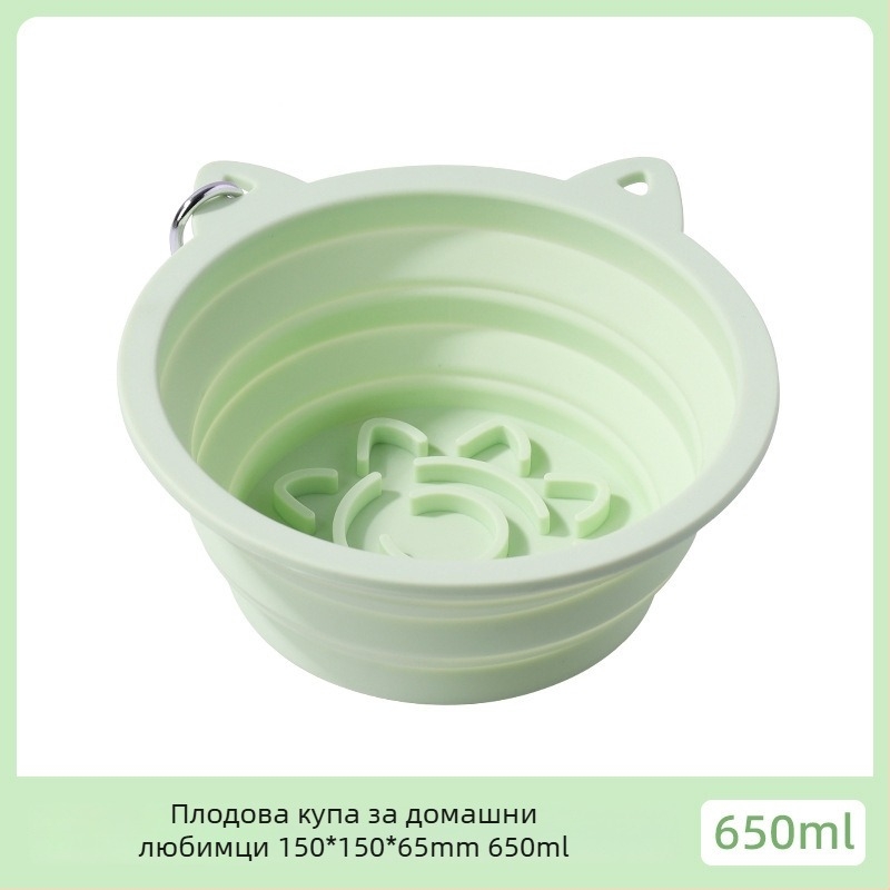 Сгъваема силиконова чаша за хранене на котки с вакуумна поставка, забавено хранене, голям капацитет, многофункционална