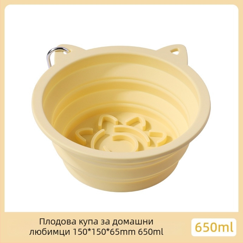 Сгъваема силиконова чаша за хранене на котки с вакуумна поставка, забавено хранене, голям капацитет, многофункционална