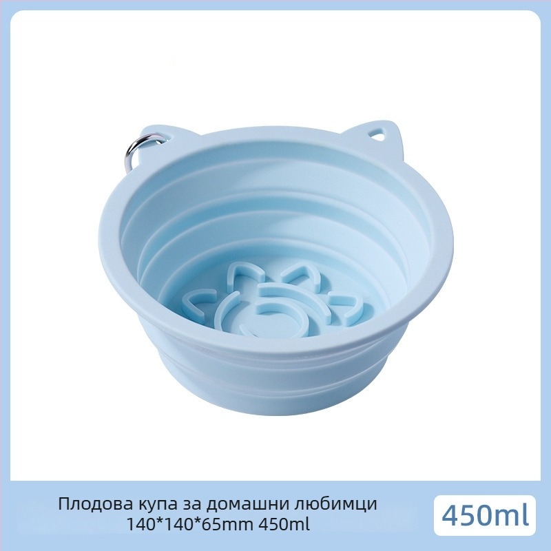 Сгъваема силиконова чаша за хранене на котки с вакуумна поставка, забавено хранене, голям капацитет, многофункционална
