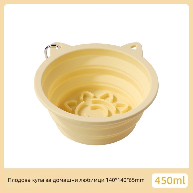 Сгъваема силиконова чаша за хранене на котки с вакуумна поставка, забавено хранене, голям капацитет, многофункционална