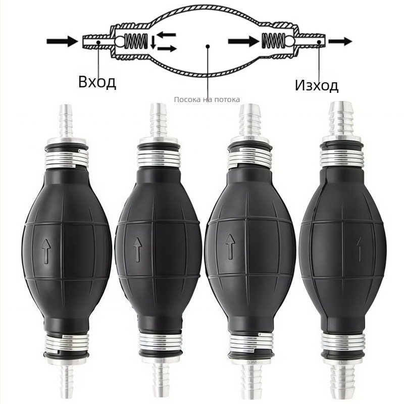 Ръчна горивна помпа с двупосочен обратен клапан, гумено-алуминиево тяло, за горивни системи на автомобили, хеликоптери, кораби и мотоциклети