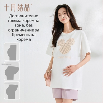 Майчин топ, 95%+ памук, кръгло деколте, къс ръкав, средна дължина 65–80 см