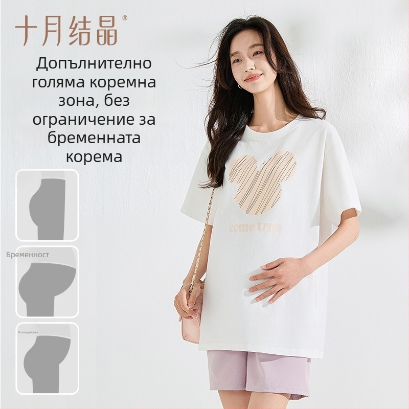 Майчин топ, 95%+ памук, кръгло деколте, къс ръкав, средна дължина 65–80 см