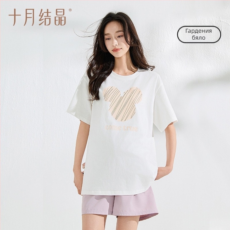 Майчин топ, 95%+ памук, кръгло деколте, къс ръкав, средна дължина 65–80 см