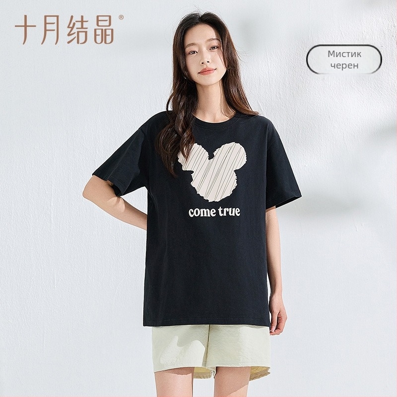 Майчин топ, 95%+ памук, кръгло деколте, къс ръкав, средна дължина 65–80 см