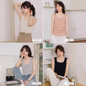 Потник за майчинство и кърмене - без ръкави, кръгло деколте, тясна кройка, с отвор за кърмене, полиестер-еластанова смес