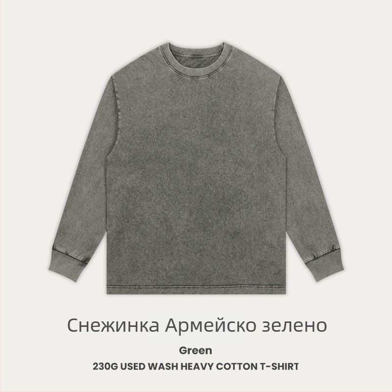 Ретро памучна тениска, свободна кройка, дълги раглан ръкави, кръгла яка, 230 г, памук 96%+