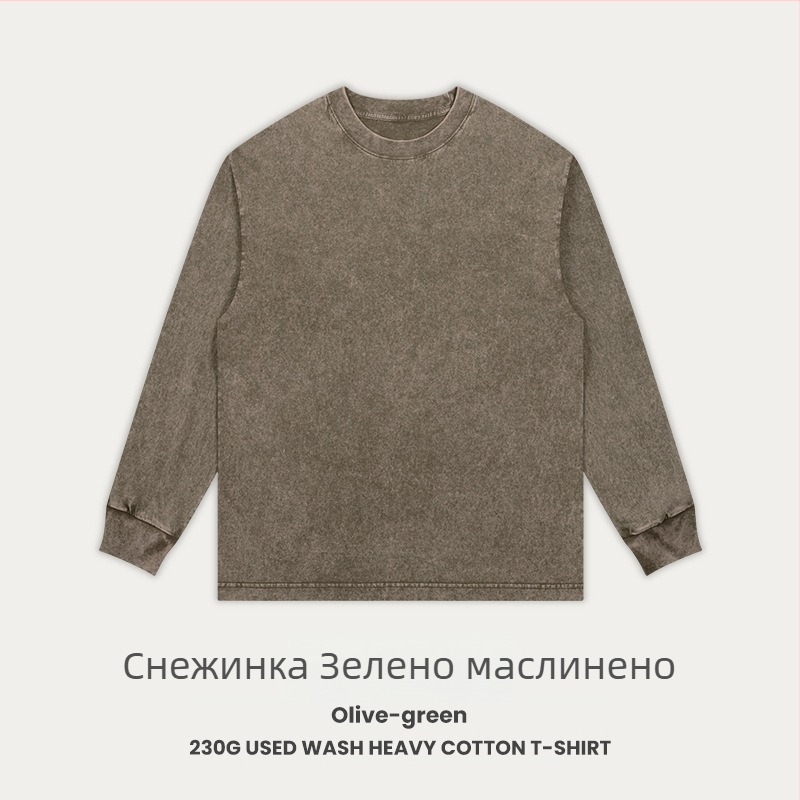 Ретро памучна тениска, свободна кройка, дълги раглан ръкави, кръгла яка, 230 г, памук 96%+