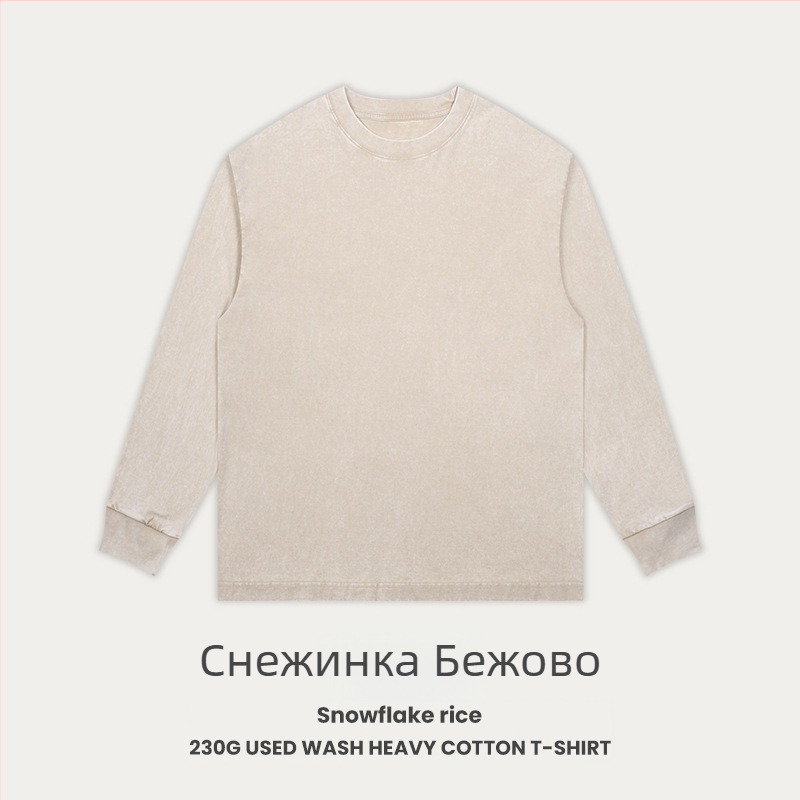 Ретро памучна тениска, свободна кройка, дълги раглан ръкави, кръгла яка, 230 г, памук 96%+