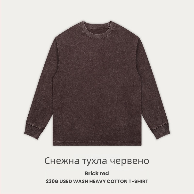 Ретро памучна тениска, свободна кройка, дълги раглан ръкави, кръгла яка, 230 г, памук 96%+