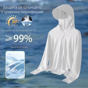 Слънцезащитно качулесто яке за лято — дишаща полиестерова смес, тънък плат, цип, триизмерни патч джобове