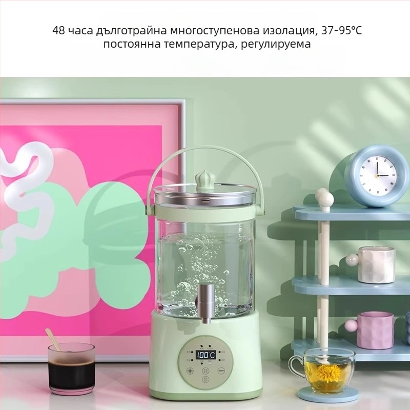 Електрически здравословен чайник с боросиликатно стъкло, 2–3 л, 800 W, 220 V, управление с докосване, електронен термостат, подходящ за над 6 човека