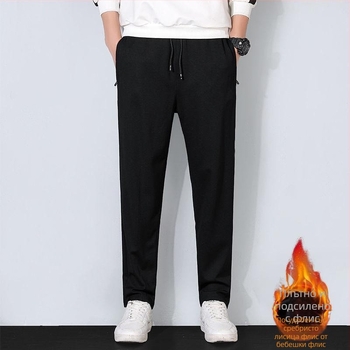 Мъжки панталони Corduroy с флисово подплата за зима 2025, прави крачоли, средна талия, еластични, за ежедневна употреба