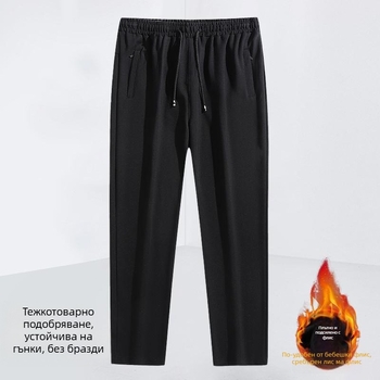 Мъжки панталони Corduroy с флисово подплата за зима 2025, прави крачоли, средна талия, еластични, за ежедневна употреба