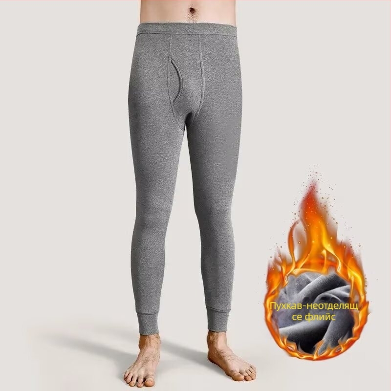 Мъжки термални панталони с подплата от флис, полиестер, Slim Fit, средна талия, есенно-зимни