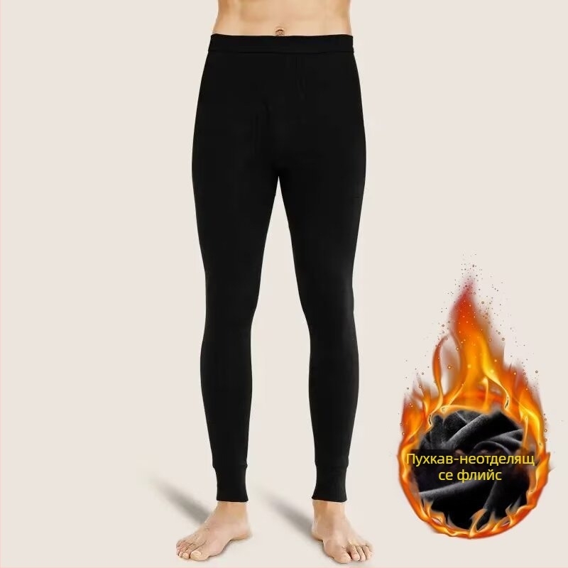 Мъжки термални панталони с подплата от флис, полиестер, Slim Fit, средна талия, есенно-зимни