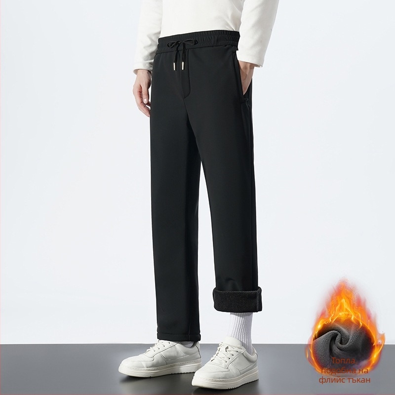 Панталони за мъже на средна възраст, ежедневни, права кройка, подплатени с флис, зима 2025.