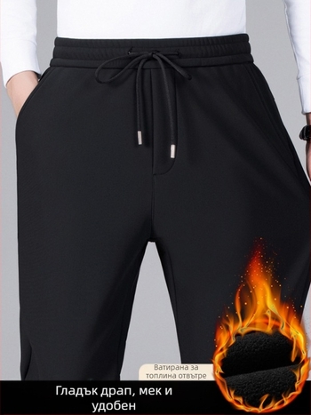 Мъжки зимни панталони с поларова подплата, прави крачоли, с колан, за мъже на средна възраст, еластична материя