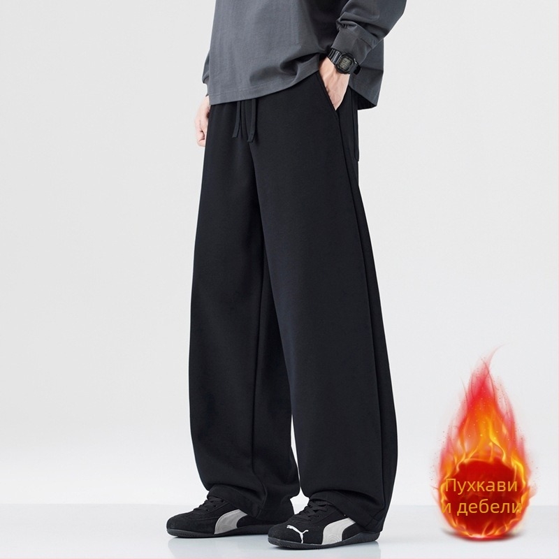 Мъжки спортни панталони с флисово подшиване, праворазрезни, едноцветни, памук-полиестер 61.2%/38.8%, средна талия, есен 2025