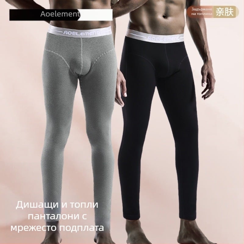 Мъжки топли термопанталони с флисово подплатяване, дебел зимен модел, Slim-Fit, полиестер