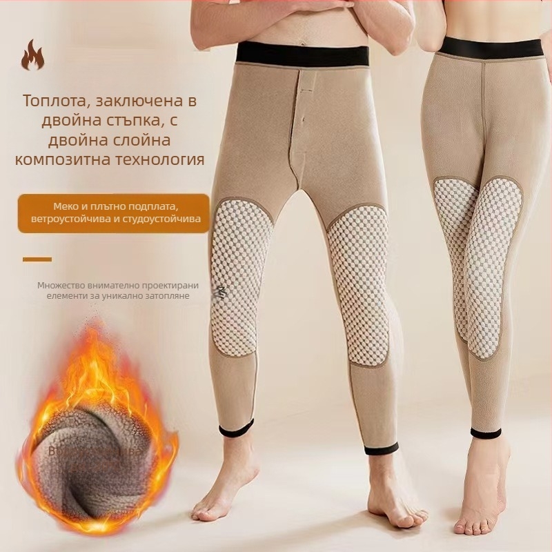 Графен термални панталони с флийс подплата, висока талия, двойнослойни полиестерни панталони, защита на коленете и талията