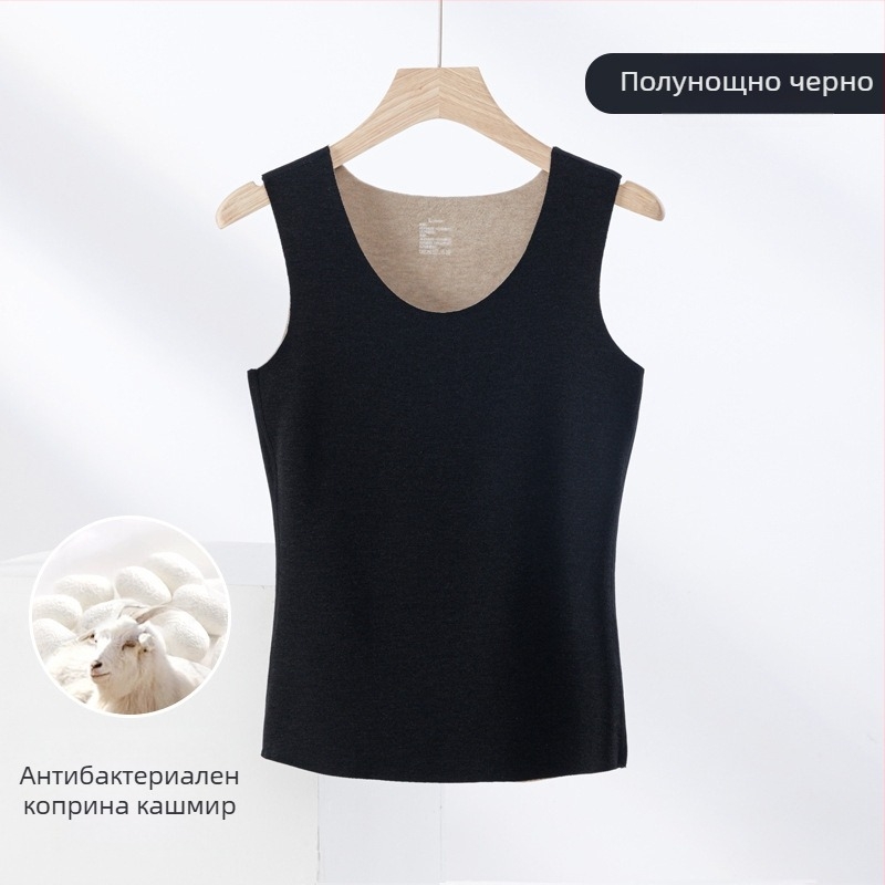 Термична жилетка от кашмир и коприна, безшевна кръгла яка, много дебел плат 301–350 г/м², подходяща за носене като външна дреха