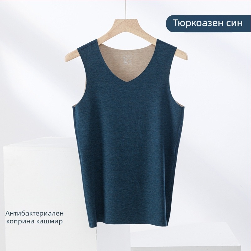 Термична жилетка от кашмир и коприна, безшевна кръгла яка, много дебел плат 301–350 г/м², подходяща за носене като външна дреха