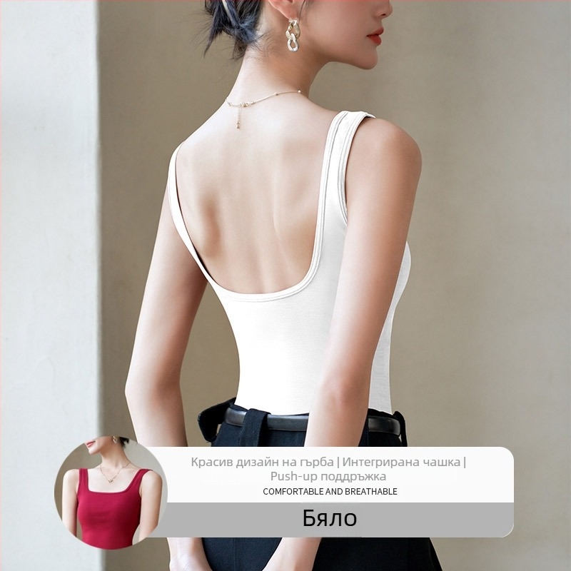 Потник тип жилетка със вградени подплънки за бюст, тънък силует, памук-еластанова смес, пролет 2025