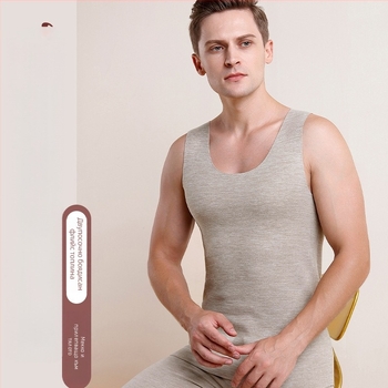 Мъжки термо потник от вълна и коприна, дебелина 251–300 г/м², кръгло деколте, еднослойно