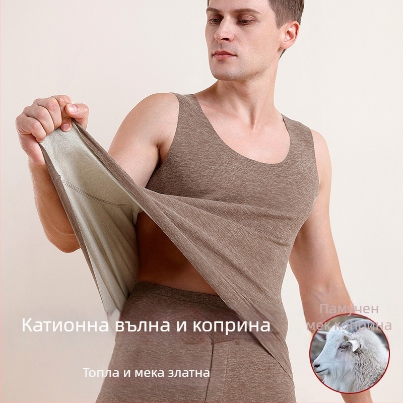 Мъжки термо потник от вълна и коприна, дебелина 251–300 г/м², кръгло деколте, еднослойно