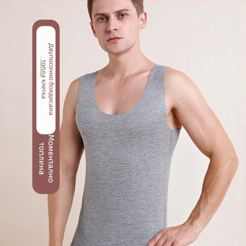 Мъжки термо потник от вълна и коприна, дебелина 251–300 г/м², кръгло деколте, еднослойно