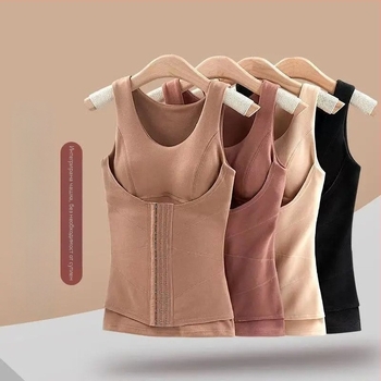Derong подплатена термална жилетка с вградени подплънки за бюст, дамска, предно копче за оформяне на талията, цялостна стягаща жилетка