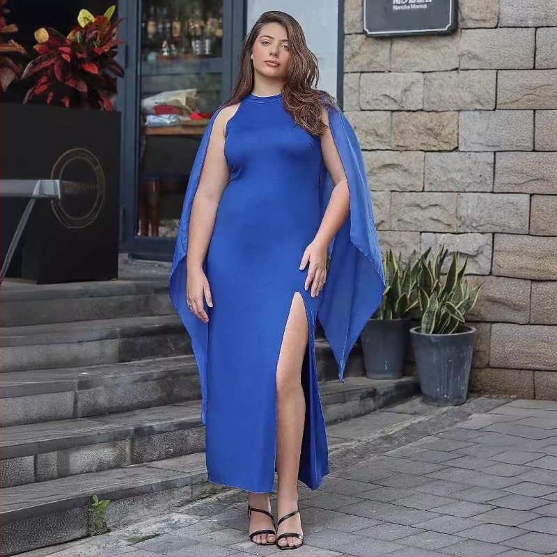 Рокля за плюс размер, без ръкави, кръгло деколте, молив силует, талия на средно ниво, полиестер-еластан смес